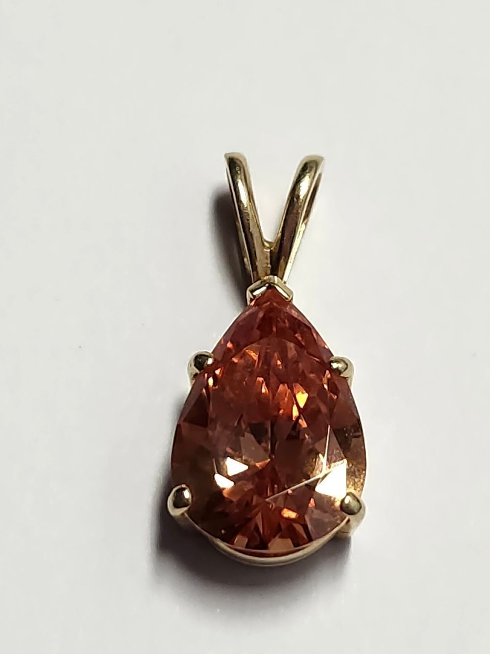 14K Gold Teardrop Orange Crystal Pendant